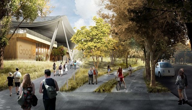 An artist's rendering of Google's planned Charleston East campus in the North Bayshore area of Mountain View (City of Mountain View).