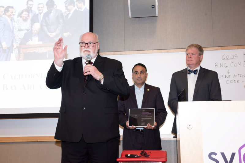 Bay Area legislative caucus members California State Senator Jim Beall and State Assemblymembers Ash Kalra and Mark Stone accept SV@Home's Bringing It Home Awards at close of Affordable Housing Week 2018.