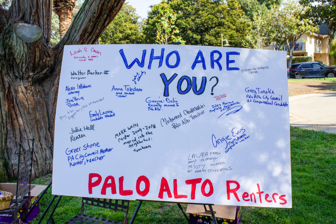 Signatures of Palo Alto Renters Association members